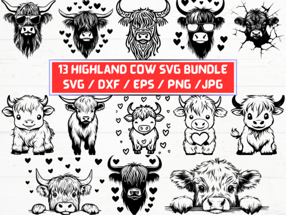 13 Highland Cow SVG for Graphics and Crafts
