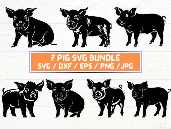 7 Pig Graphics for Crafts and Web Design