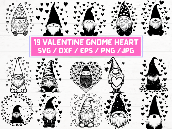 Valentine Gnome Heart Graphics for Crafts