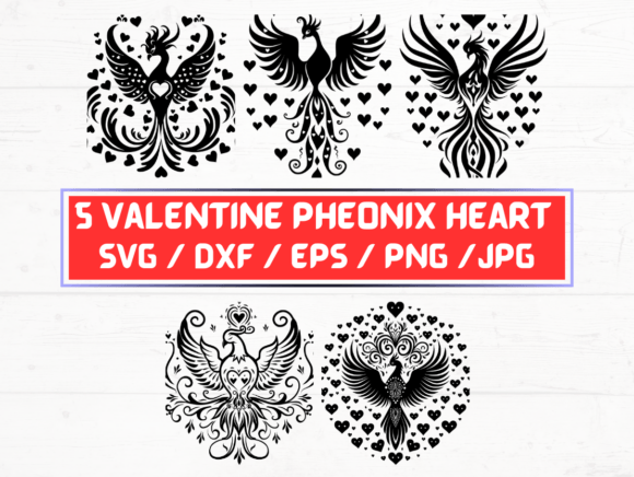 Valentine Phoenix Heart Graphics for Crafts