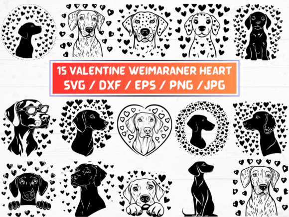 Valentine Weimaraner Heart Graphics for Crafts