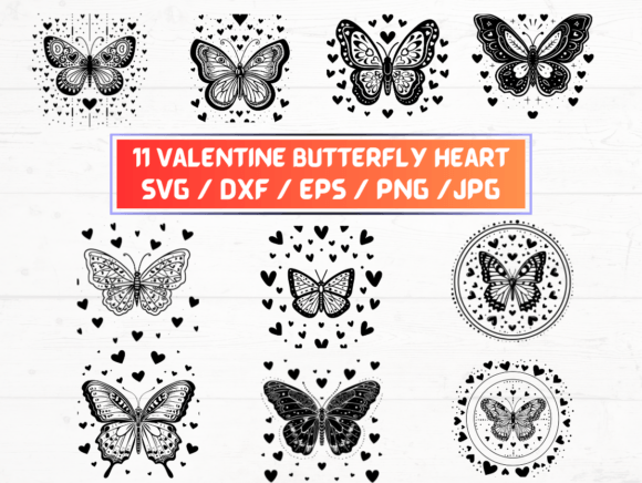 Valentines Butterfly Heart SVG Graphics for Crafts