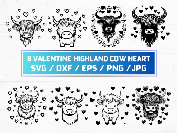 Valentines Highland Cow Heart Graphics for Crafts
